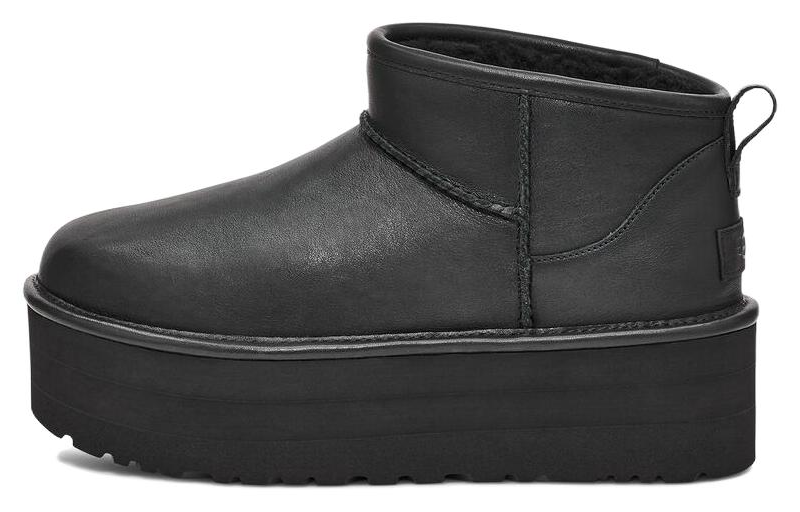 UGG Classic Ultra Mini Platform Boot Black Leather Women's