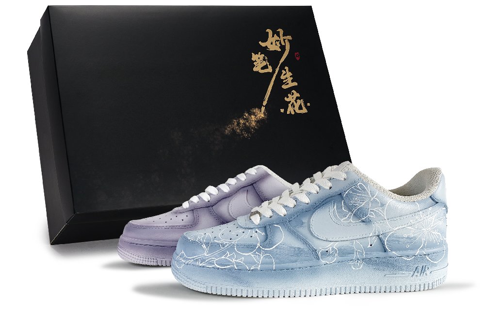 Nike Air Force 1 Dreamy Floral Elegance Anti Slip Wear Resistant Low Top Skateboard Shoes Unisex Purple Blue