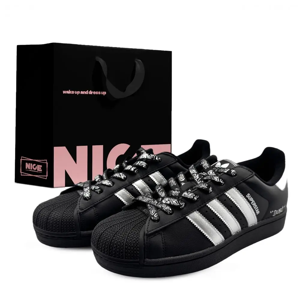 Adidas Originals Superstar Abrasion Resistant Low Top Skateboard Shoes Unisex Black Silver