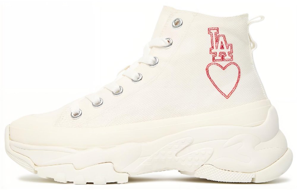 MLB Chunky High Anti-Slip And Wear-Resistant Breathable High-Top Canvas Shoes Unisex White Red