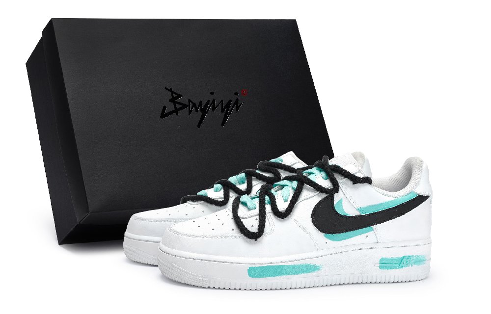 Nike Air Force 1 811 Manufacture Sky Blue Special Shoe Box Low Top Skateboard Shoes Women's Black And White Tiffany