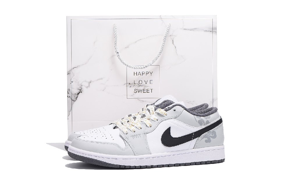 Jordan Air Jordan 1 Anti-Slip And Wear-Resistant Coverage Low-Top Vintage Basketball Shoes Unisex Light Gray