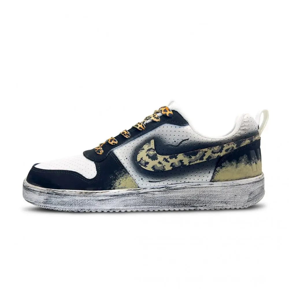 Nike Court Vision Ruined Ruins Tiger Print Abrasion Resistant Low top Skateboard Shoes Men's Black Brown
