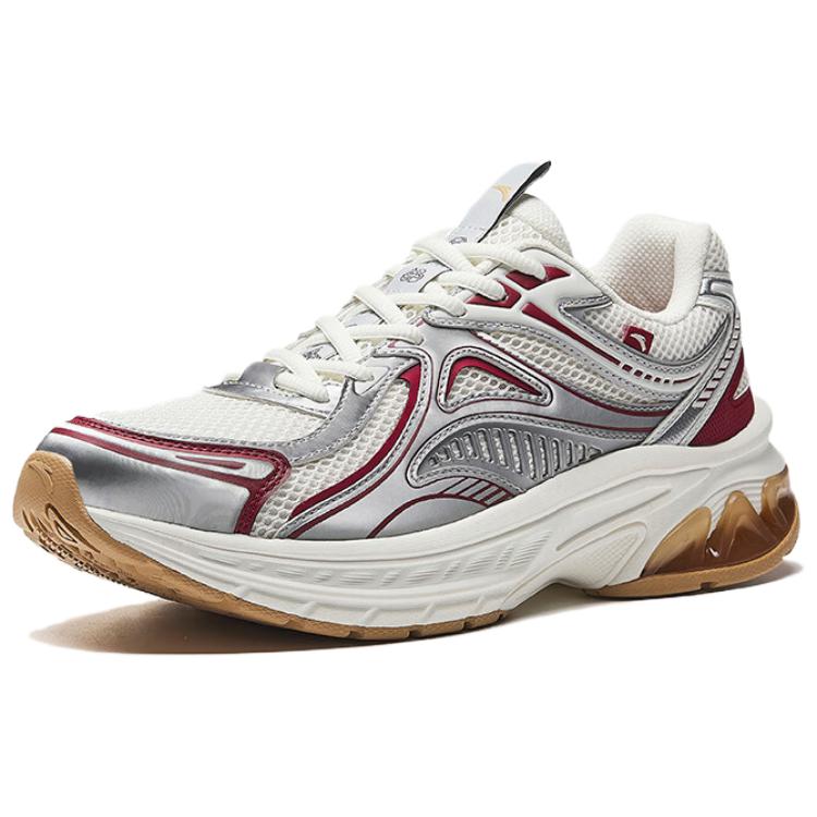 ANTA AT2005 Running Shoes Men's Low top Ivory White, Silver, Crimson Red