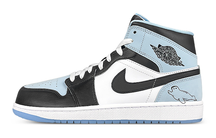 Jordan Air Jordan 1 Mid Cushioning Anti-Slip And Wear-Resistant High-Top Vintage Basketball Shoes Men's Blue White