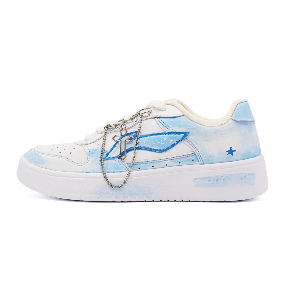 LiNing Pontoon Boats Cushioning, Wear Resistant Low top Skateboard Shoes Unisex White Blue