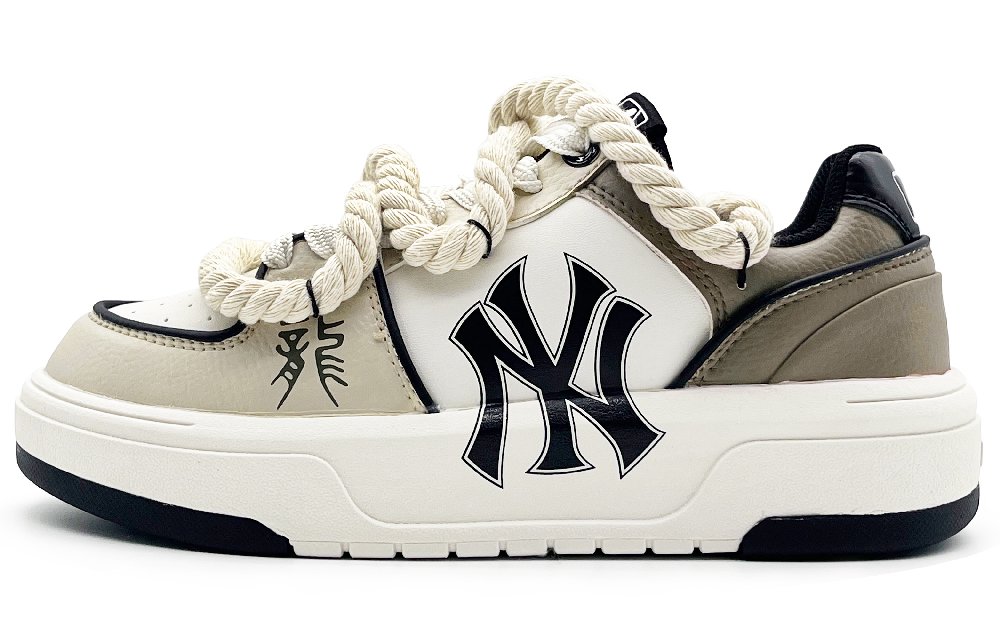 MLB Chunky Liner Wear-Resistant Height Increasing Low-Top Skateboard Shoes Unisex Beige White Brown