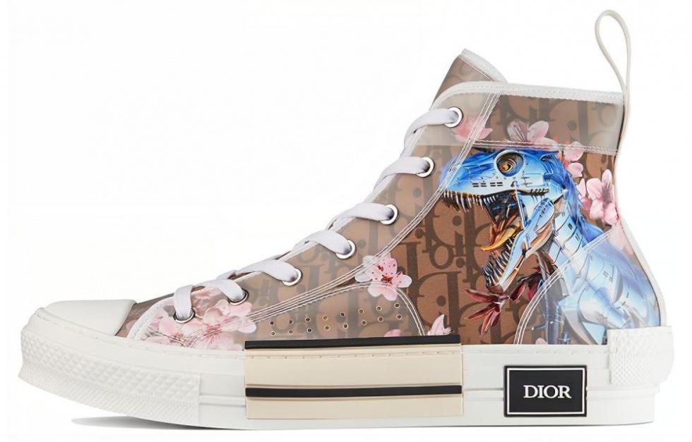 DIOR B23 High Canvas Sorayama Dinosaur Brown