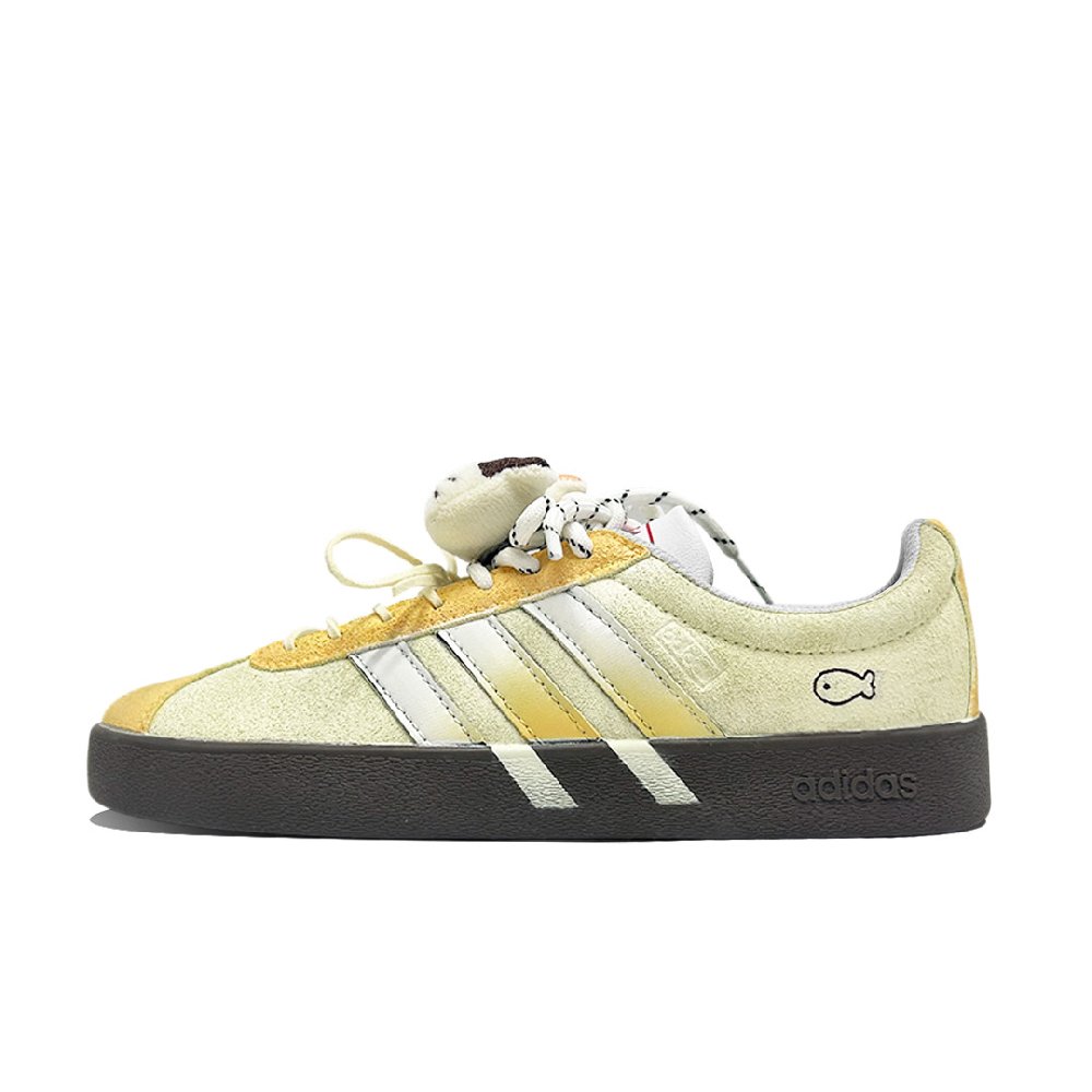 Adidas VL COURT 2.0 Cream Kitten Coverage Abrasion Resistant Low Top Skateboard Shoes Unisex Light Yellow