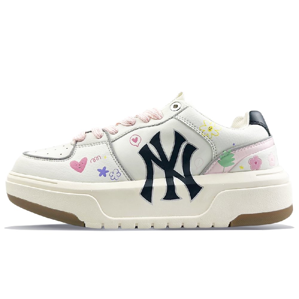 MLB Chunky Liner Anti-Slip And Wear-Resistant Height Increasing Low-Top Skateboard Shoes Unisex White Pink