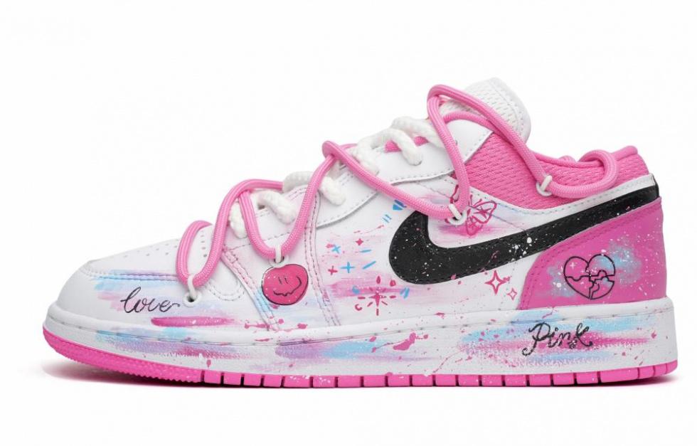 Jordan Air Jordan 1 Low Low-Top Vintage Basketball Shoes GS Pink White