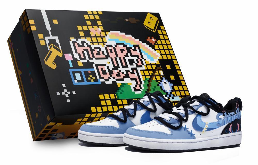 Nike Court Borough Skateboard Shoes Women's Low-Top Blue White Black