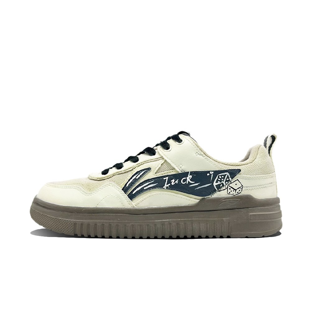 LiNing Qingyun Slip Resistant, Abrasion Resistant, Lightweight Low Top Skateboard Shoes Men's Beige