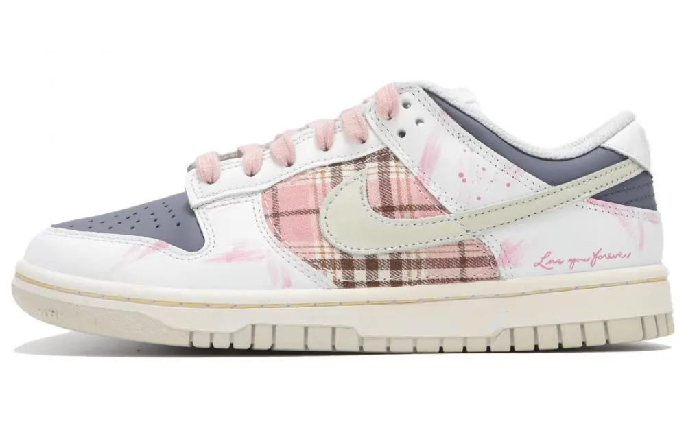 Nike Dunk Abrasion Resistant Low top Skateboard Shoes Unisex White Pink
