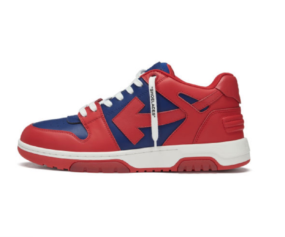 OFF WHITE Out Of Office Mid Top Skateboard Shoes Men's Red Blue