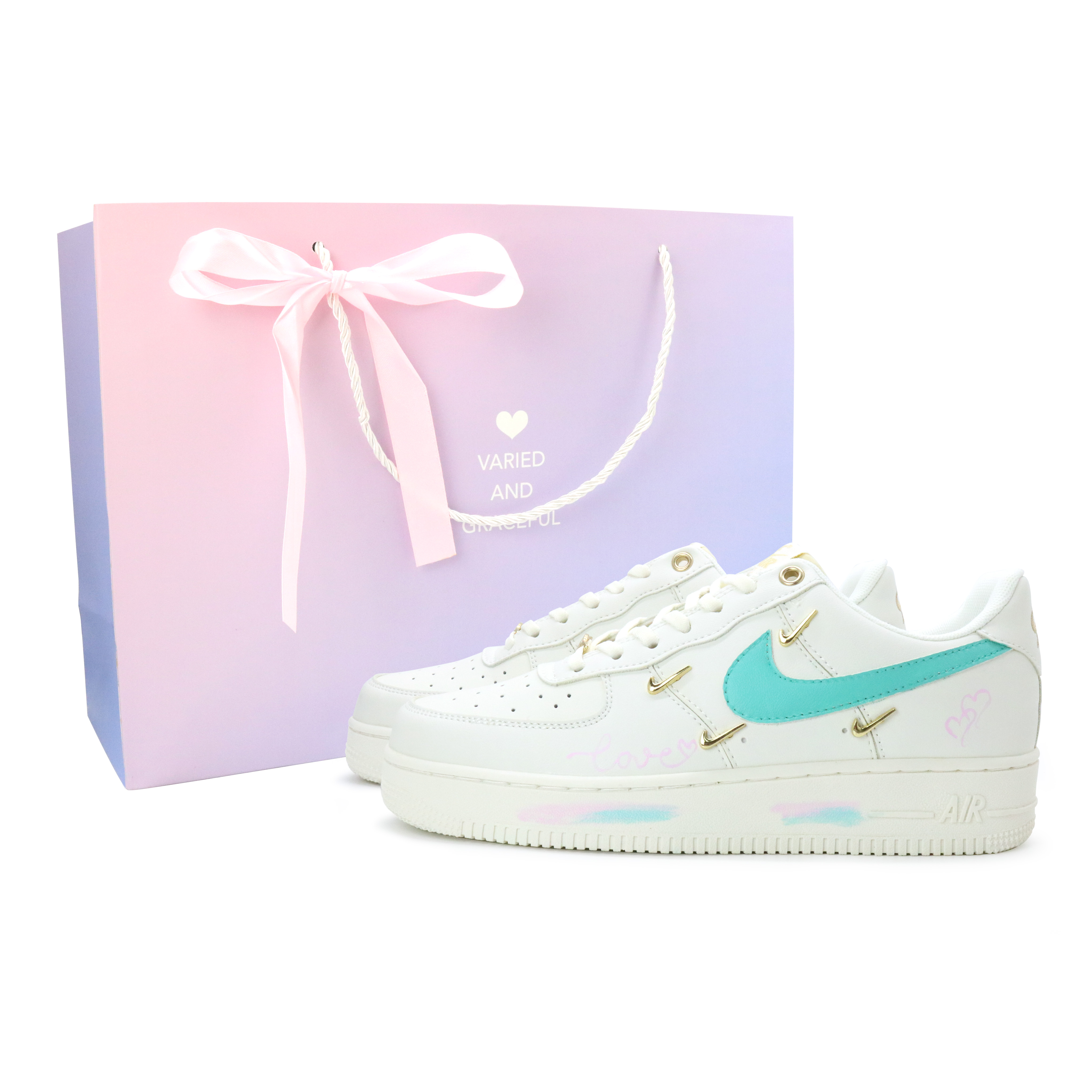 Nike Air Force 1 Quenching Blue Fantasy Coverage Abrasion Resistant Low top Skateboard Shoes Women's White Green