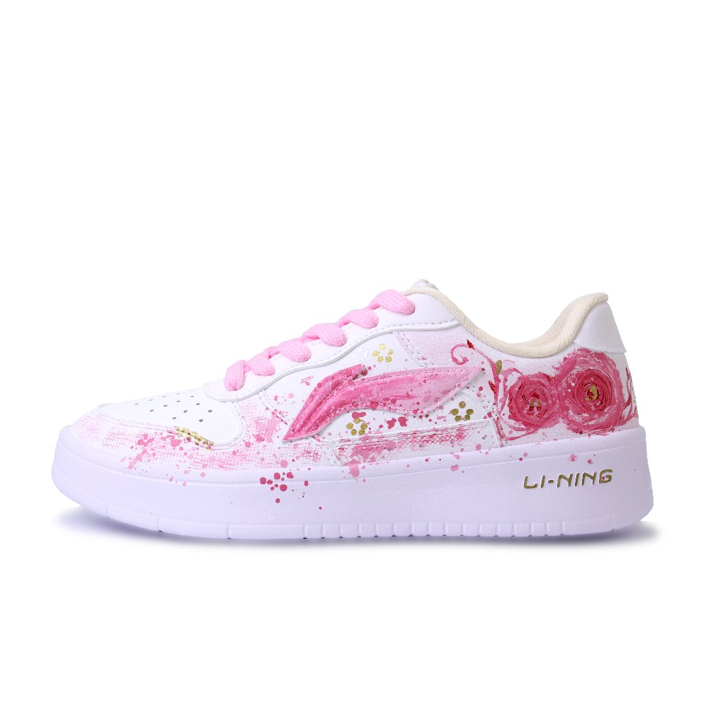 LiNing Pontoon Boats Abrasion Resistant, Lightweight, And Breathable Low Top Skateboard Shoes Unisex White Pink Gold