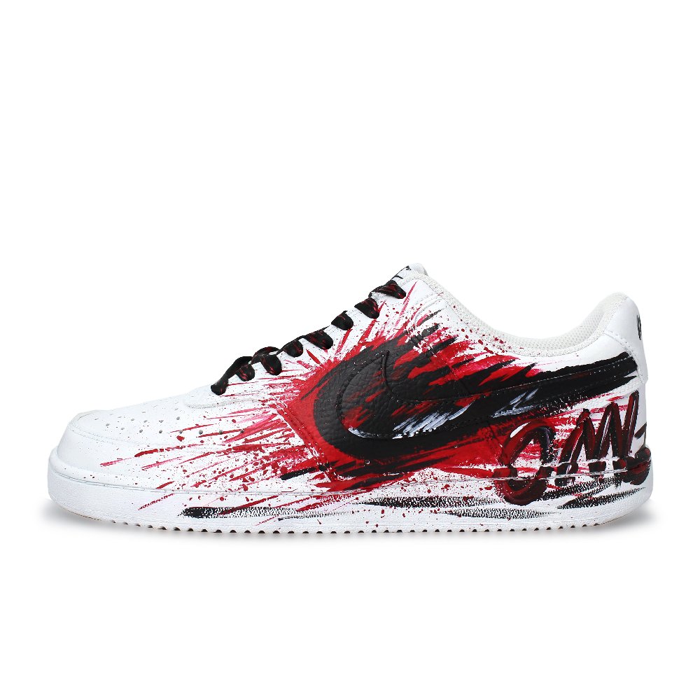 Nike Court Vision 1 Abrasion Resistant, Lightweight, And Breathable Low Top Skateboard Shoes Men's White Black Red