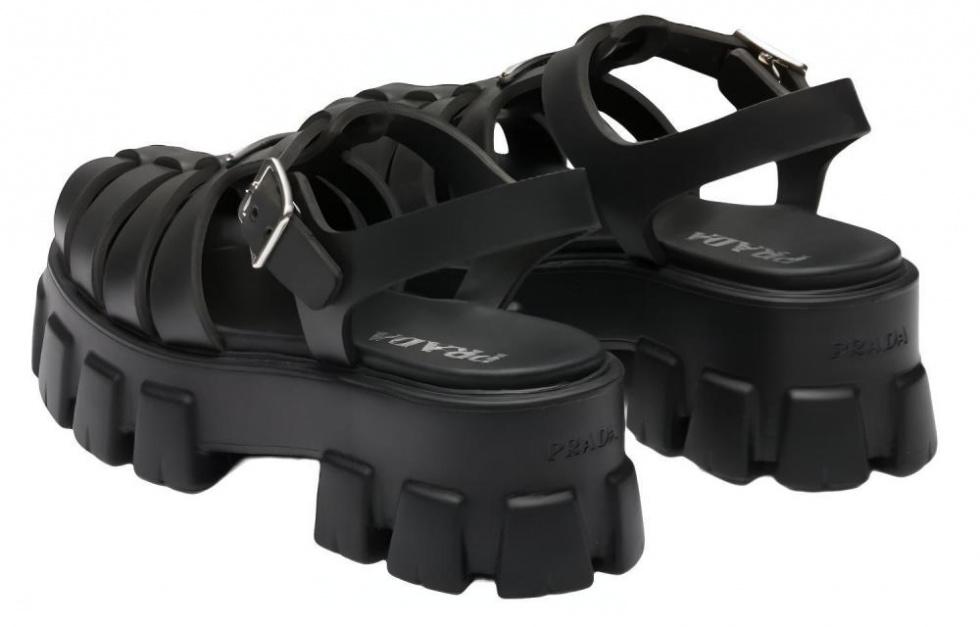 PRADA Monolith Foam Rubber 55mm Sandals Black Women's