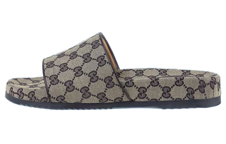 GUCCI Gg Slide Sandal Beige Blue Monogram