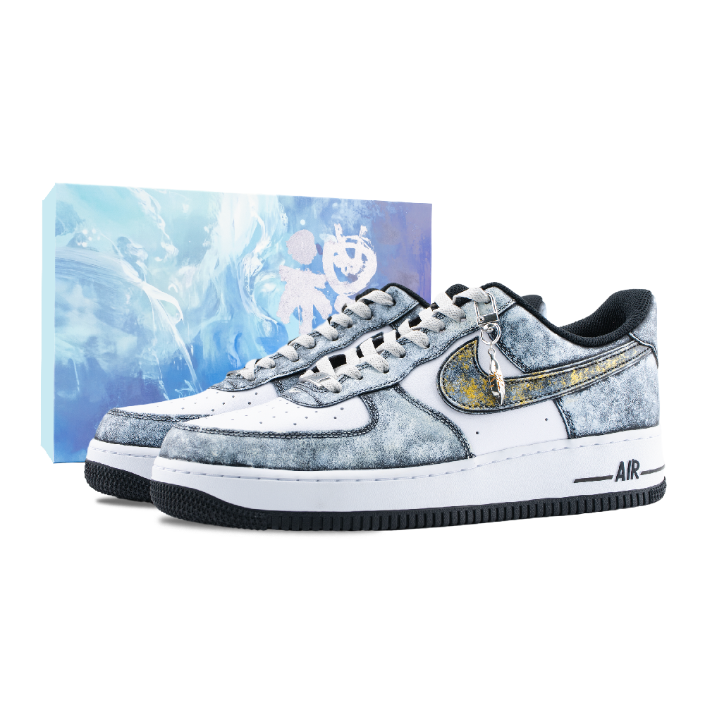 Nike Air Force 1 The Art Of Dragon Seeking Abrasion Resistant Low Top Skateboard Shoes Unisex Gray Gold