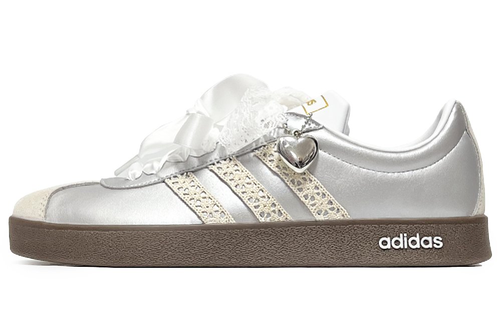 Adidas Vl Court Classic Steam Sweetheart Abrasion Resistant Low Top Skateboard Shoes Unisex Silver White