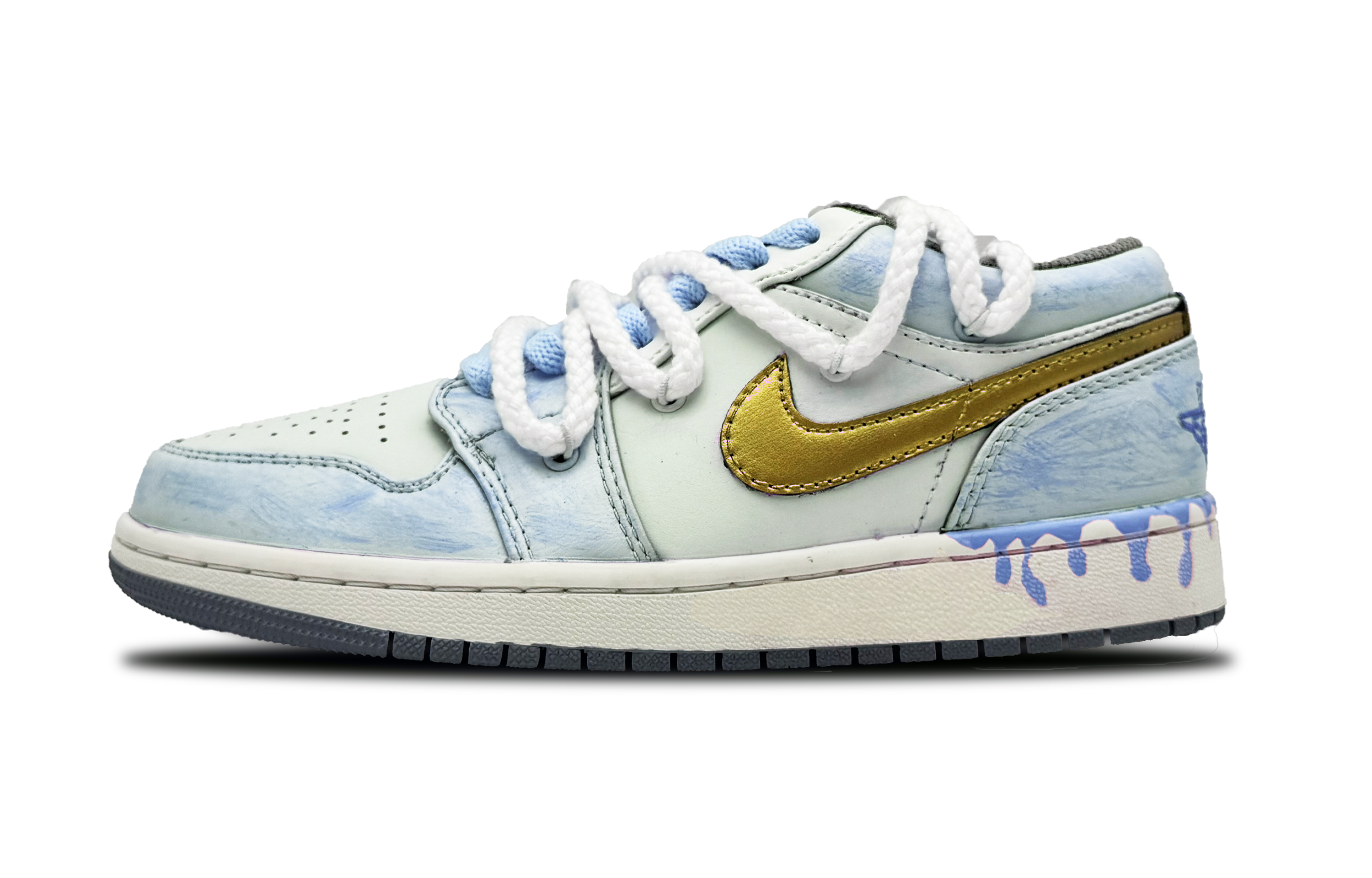 Jordan Air Jordan 1 Gold Plated Sea Salt Abrasion Resistant Low top Vintage Basketball Shoes Unisex Light Blue