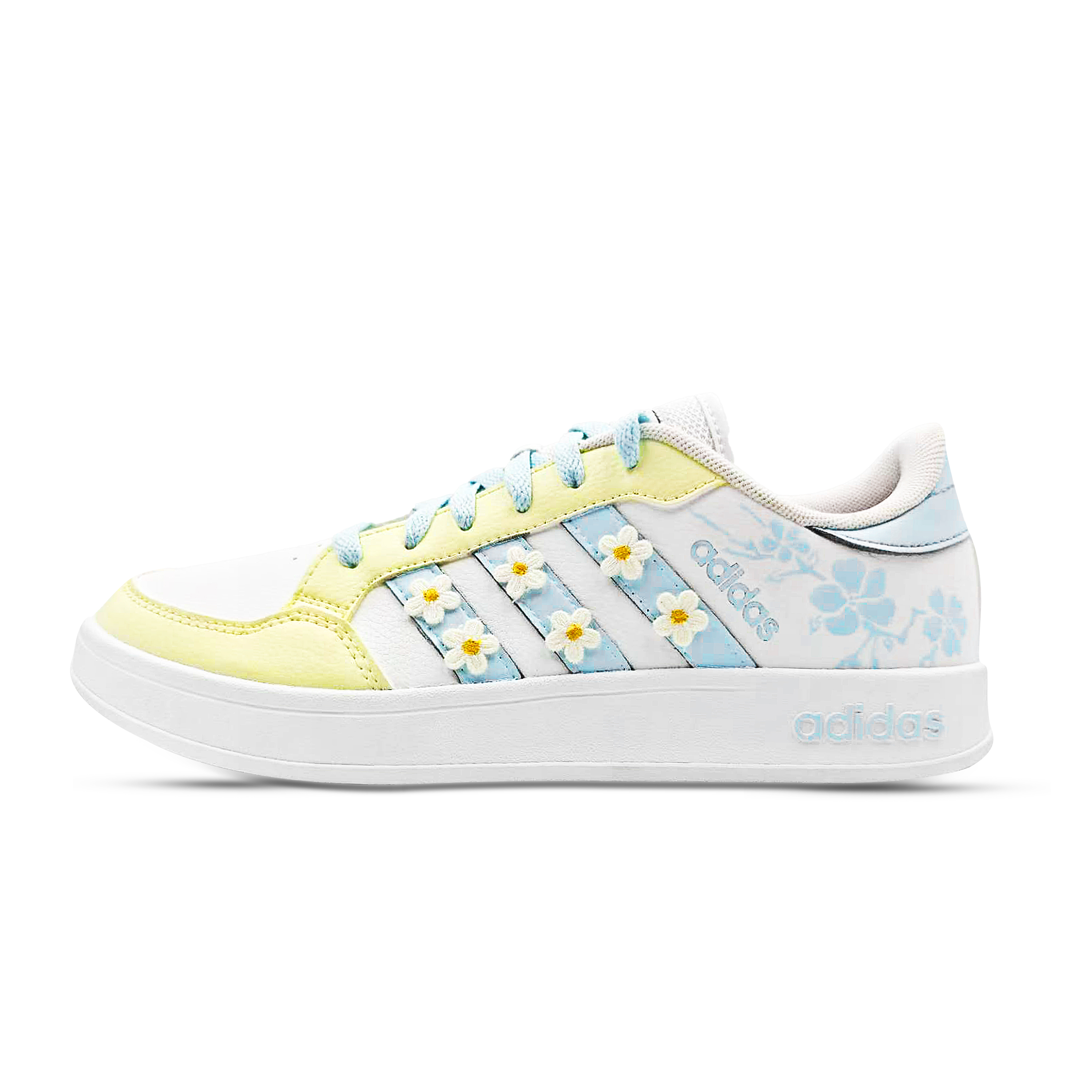 Adidas Flower Island Sky Slip Resistant, Abrasion Resistant, Breathable Low top Skateboard Shoes Unisex Yellow Blue