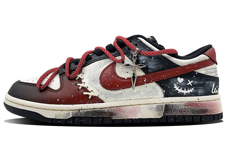 Nike Dunk Low Slip-Resistant Cushioning Low-Top Skateboard Shoes Men's Black Red