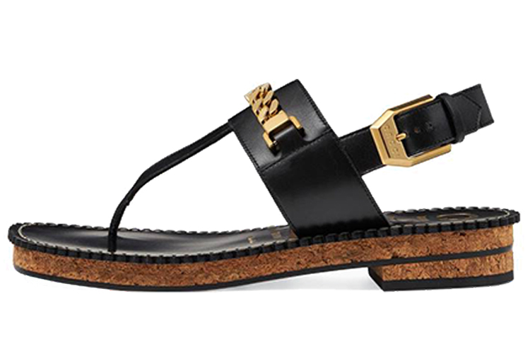 GUCCI Sylvie Chain Strap Sandals Women's Black