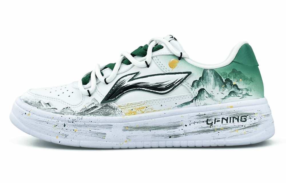LiNing Pontoon Boats Slip Resistant Abrasion Resistant Low top Skateboard Shoes Men's Ink Dyed Emerald Green