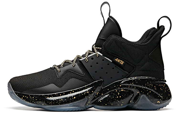 Anta Explore 1 Shock Absorbers Slip Resistant Abrasion Resistant Mid top Performance Basketball Shoes Men's Black Gold