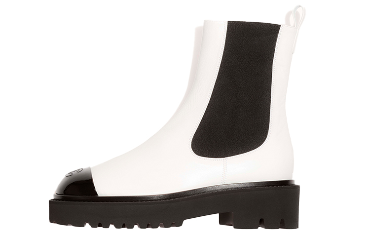 CHANEL Chelsea Boots Medium Heel 3 5cm Women's Black White
