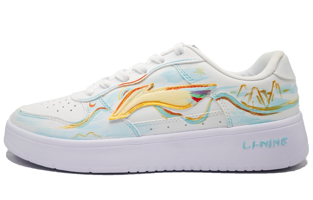 LiNing Pontoon Boats Slip Resistant Cushioning And Breathable Low Top Skateboard Shoes Men's White Blue Yellow