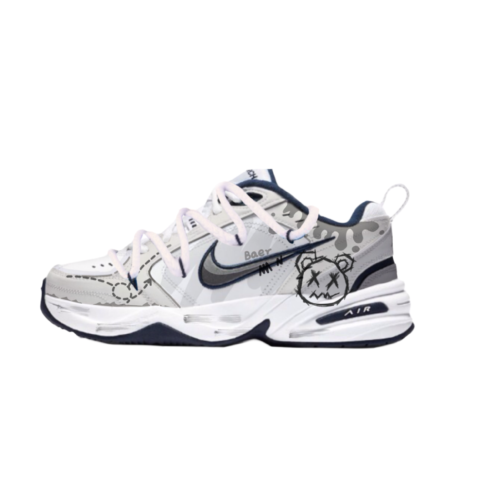 Nike Air Monarch 4 Anti-Slip Wear-Resistant Low-Top Chunky Sneakers Unisex Gray White