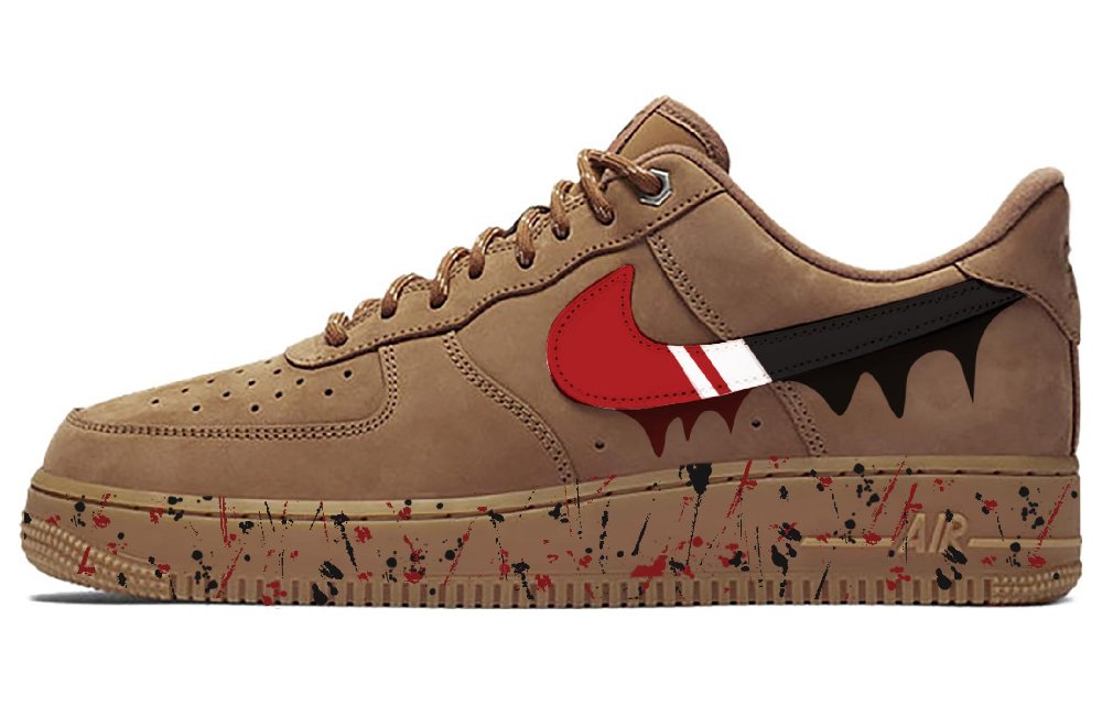 Nike Air Force 1 Low Low-Top Skateboard Shoes Unisex Brown Red Black