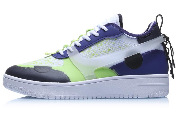 LiNing CF Slip-Resistant Cushioning Low-Top Skateboard Shoes Men's White Blue