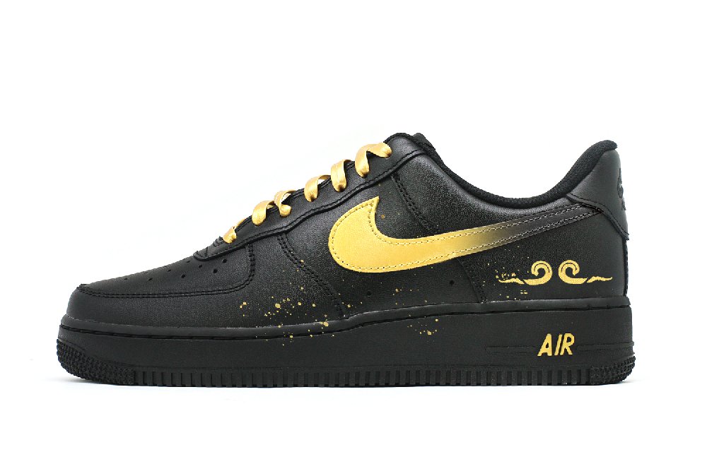 Nike Air Force 1 Slip-Resistant Cushioning Wear-Resistant Low-Top Skateboard Shoes Unisex Black Gold