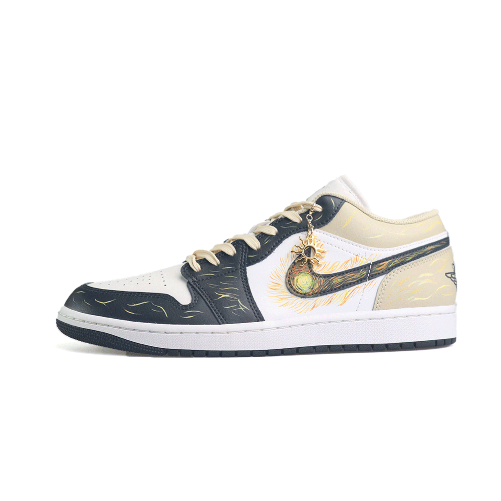 Jordan Air Jordan 1 Sunflower Shadow Abrasion Resistant Low Top Vintage Basketball Shoes Unisex Black Gold