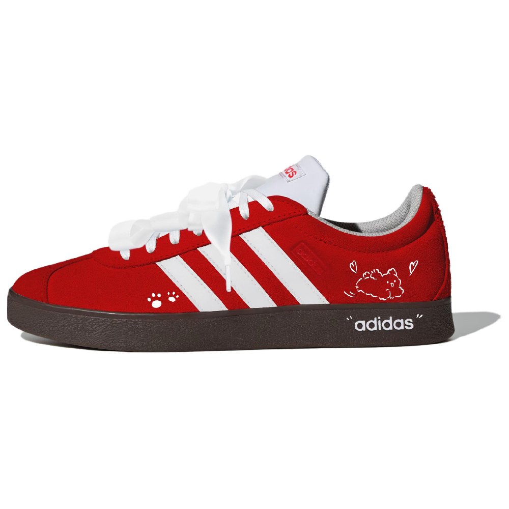 Adidas Neo VL Court 2.0 Lifestyle Plum Blossom Puppy Abrasion Resistant Low Top Skateboard Shoes Unisex Red