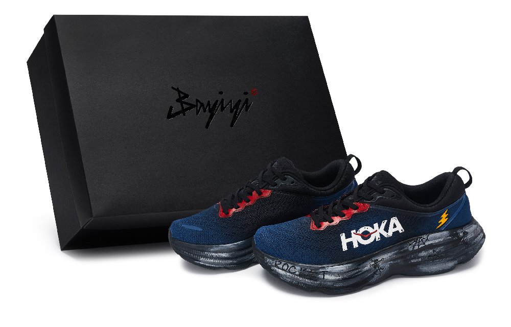 HOKA ONE ONE Bondi 8 Abrasion Resistant Low Top Running Shoes Men's Black Blue Red