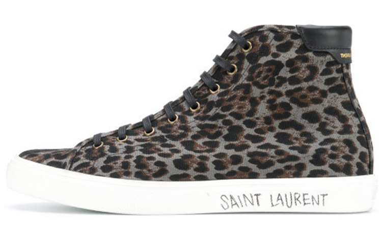 SAINT LAURENT High Top Stylish Skateboarding Shoes Men's Leopard Print