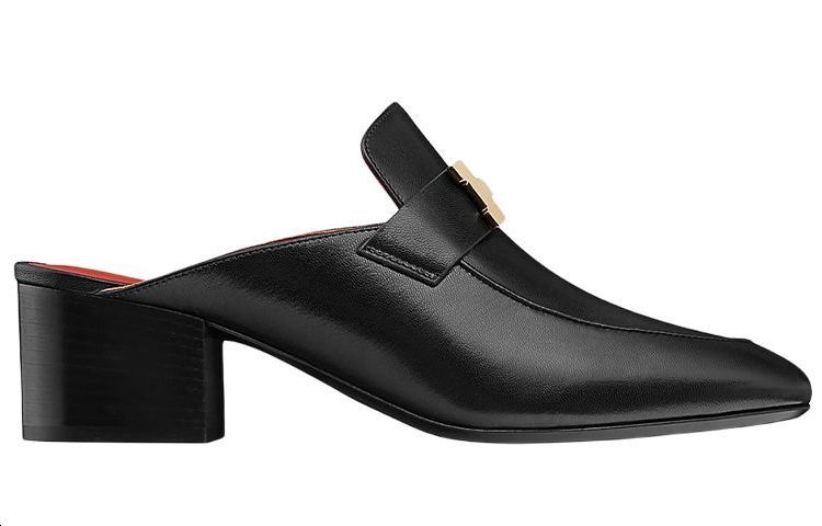 HERMES Paradis Rubber Sole Closed Toe Slippers Women's Black