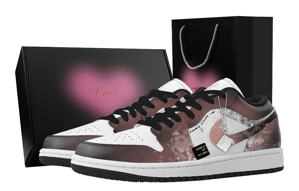 Jordan Air Jordan 1 Purple Ice, Heart Box Abrasion Resistant Low Top Vintage Basketball Shoes Men's Pink White Black