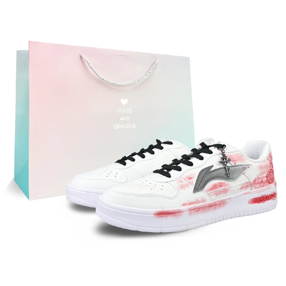 LiNing Pontoon Boats Anti-Slip Wear-Resistant Breathable Height Increasing Low-Top Skateboard Shoes Men's White Red