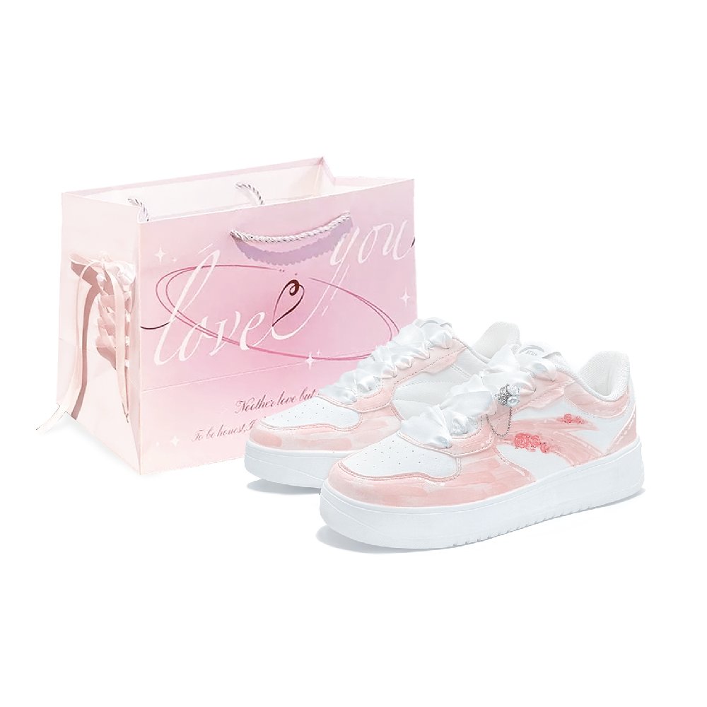 Anta Relaxed Abrasion Resistant Breathable Low Top Skateboard Shoes Unisex White Pink