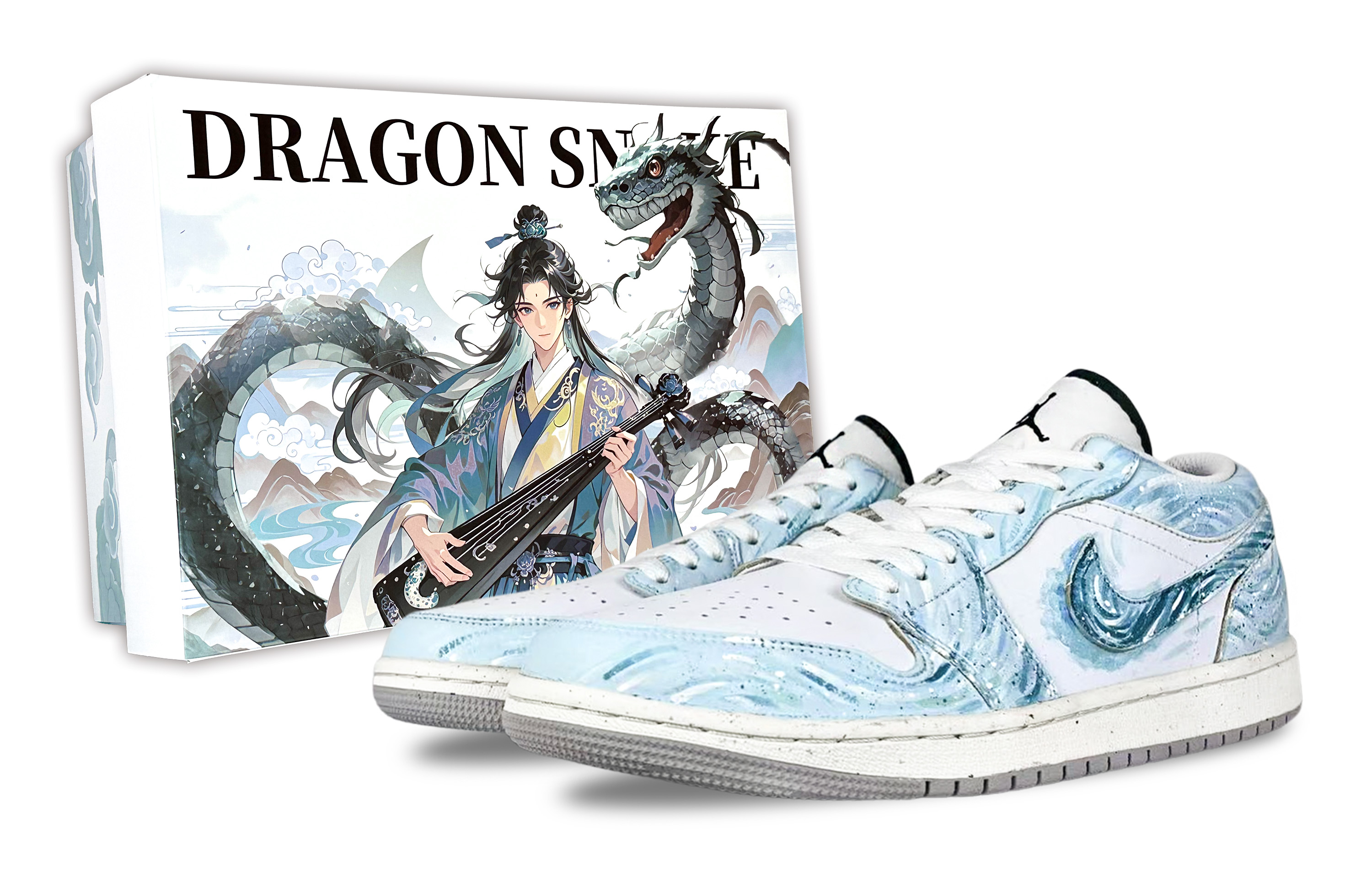 Jordan Air Jordan 1 Fairyland, Azure Sky Firefly Abrasion Resistant Low top Vintage Basketball Shoes Unisex Blue White