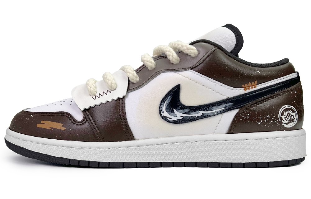 Jordan Air Jordan 1 Linden Cushioned Slip-Resistant Low-Top Vintage Basketball Shoes Men's White Brown