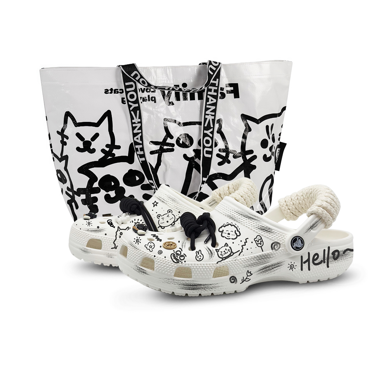 Crocs Classic Clog Happy Graffiti, Special Shopping Bag Clogs Unisex