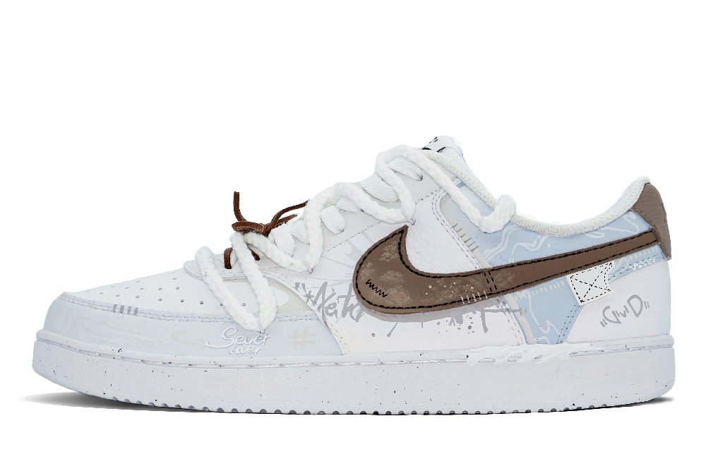 Nike Court Vision 1 Light Brown Starry MTWO Manufacturing Low Top Skateboard Shoes Unisex Blue White